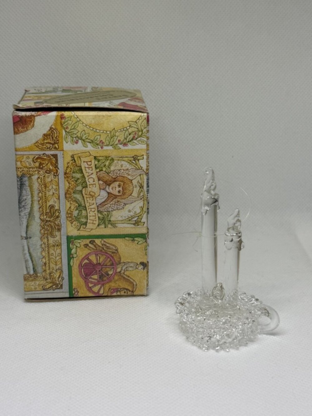 Vintage Glass Christmas Candles Ornament Clear Blown Glass w/ Original Box